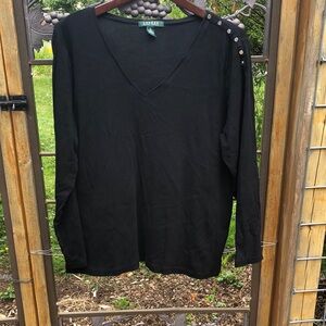 Lauren Ralph Lauren black v neck shirt with button decoration size 2X